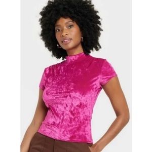 NWT A New Day Short sleeve Mock neck Velvet top Pink Size S